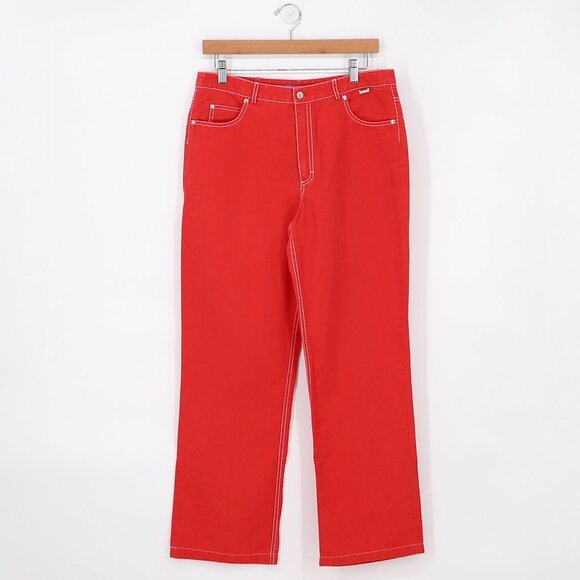 ESCADA Sport Red Cotton Linen Straight Leg Pants Size EU 42 - Picture 1 of 8